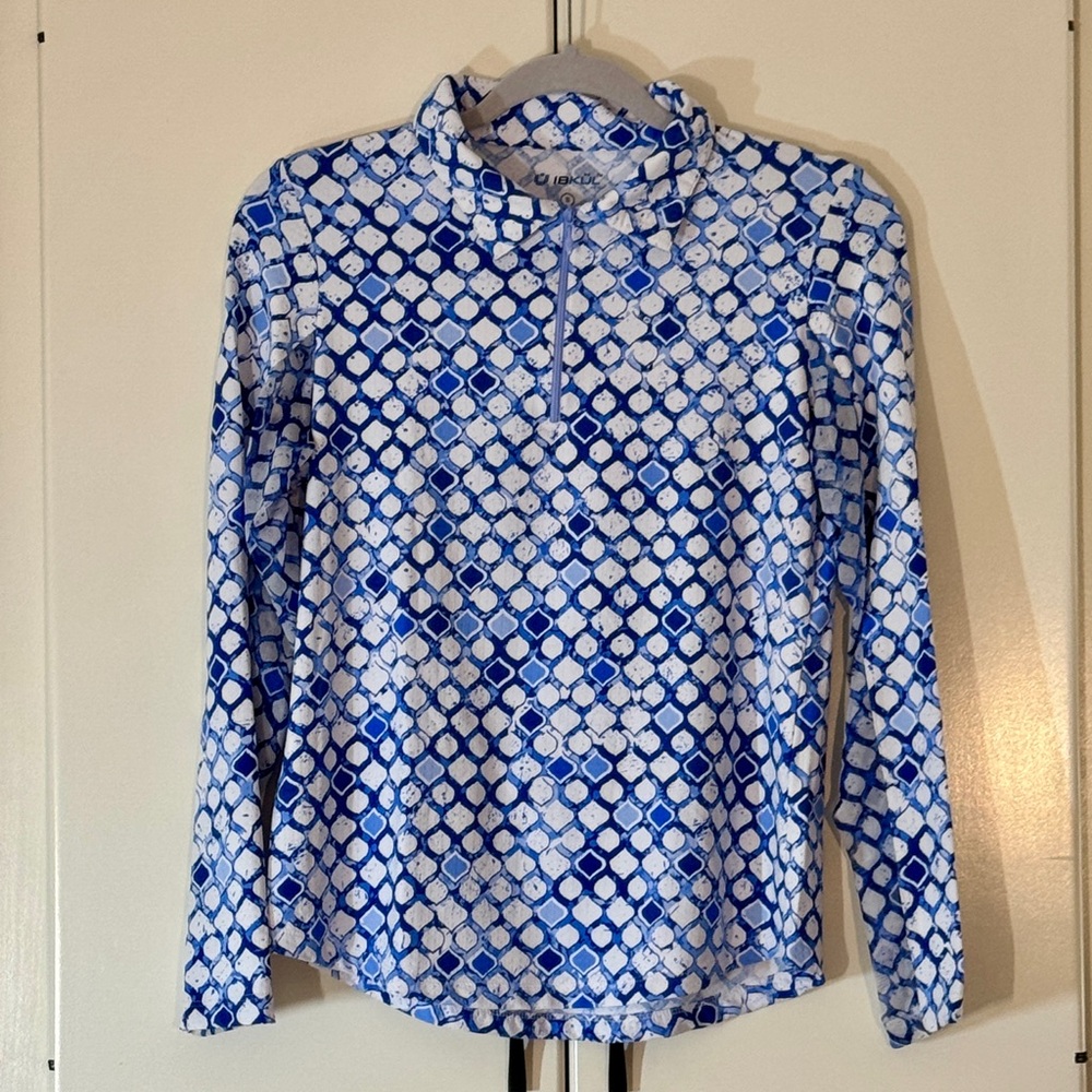 Ibkul Women's Blue/White Quarter Zip Long Sleeve Top | Size: S Golf Pickleball